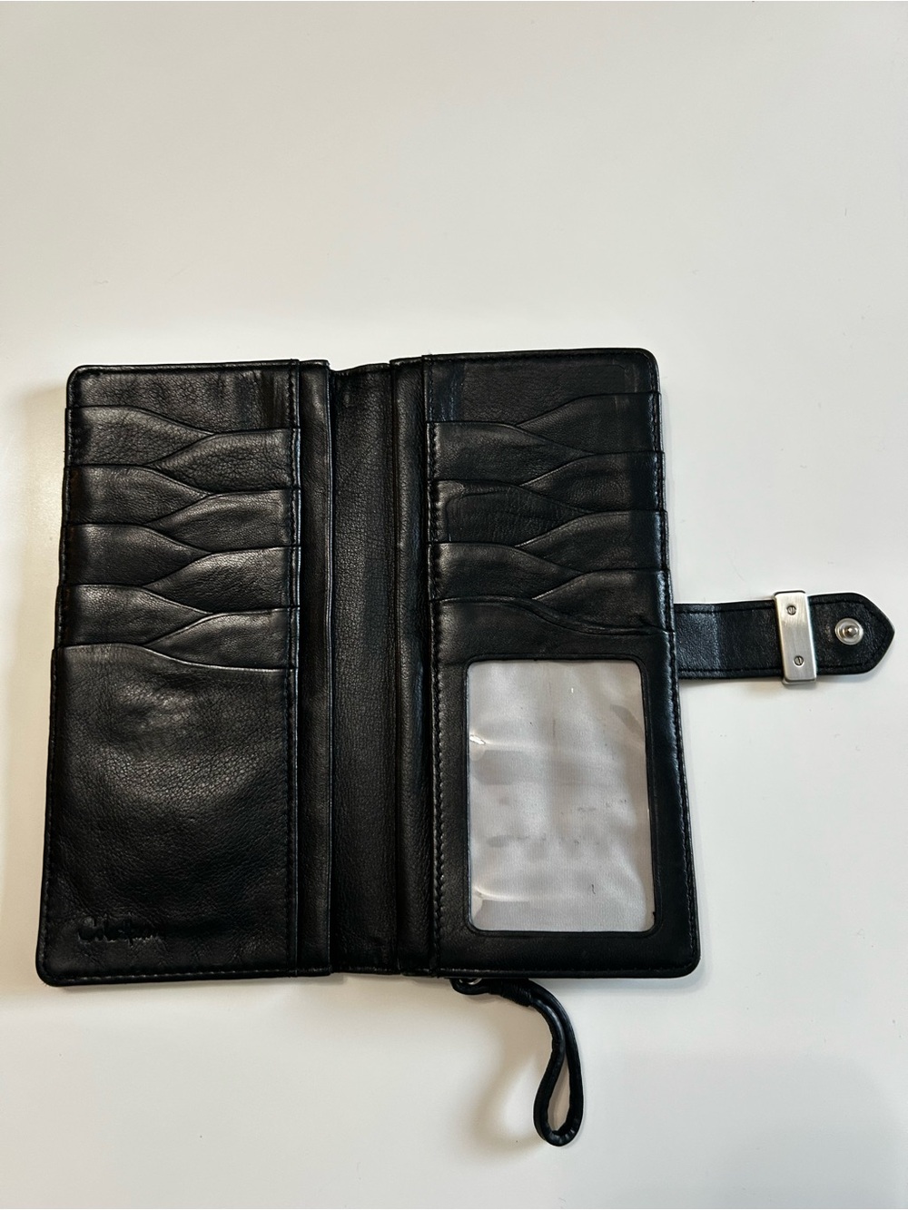 Cole Haan Black Pebbled Leather Zip Wallet with Snap Strap - Picture 4 of 6